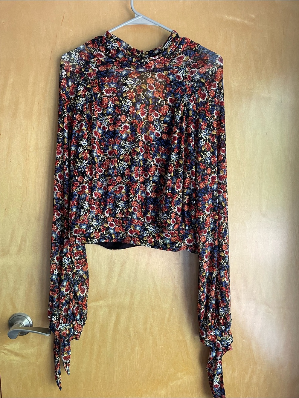Free People All Dolled Up Floral Print Mesh Long Sleeve Top